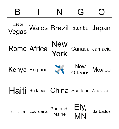 Travel Bingo Card