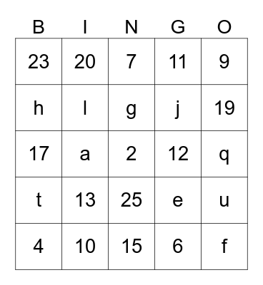 Bridal Shower Bingo Card
