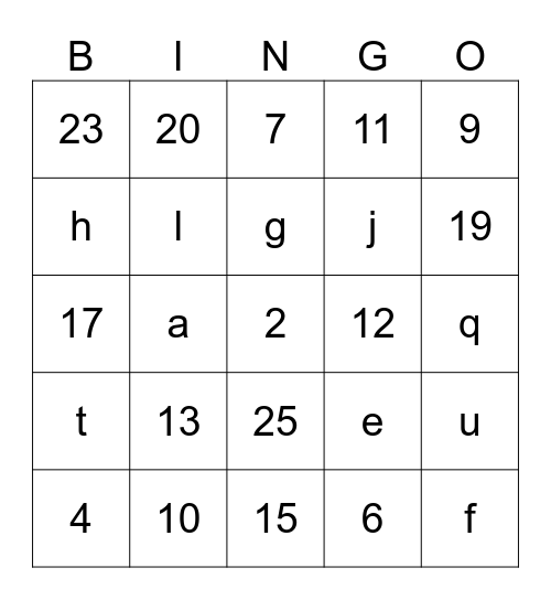 Bridal Shower Bingo Card