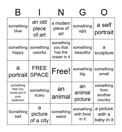 Art Museum Bingo Card