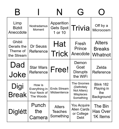 Affordable Alters Bingo Card