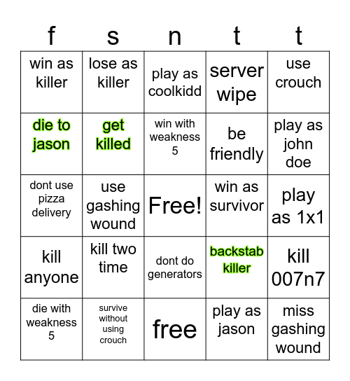 two time Bingo Card