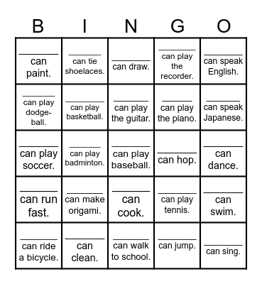 Can you ~ ?   Bingo Card