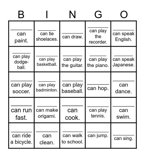 Can you ~ ?   Bingo Card
