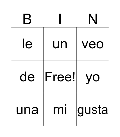 Palabras Frecuentes Bingo Card