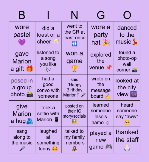Marion's 25TH Bingo Card