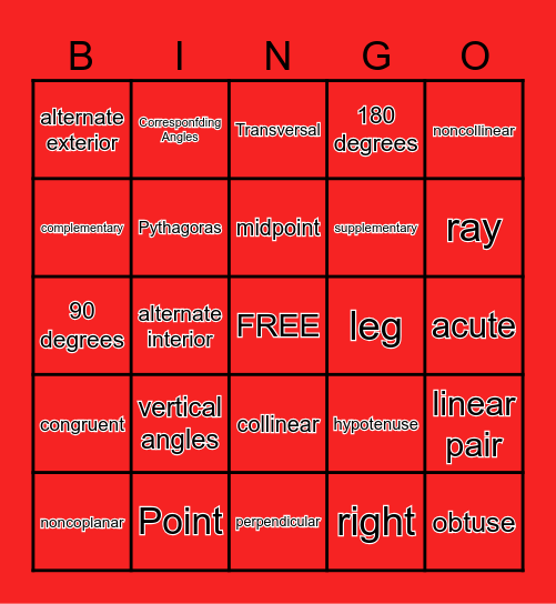 Geometry Quarter 1 Bingo Card