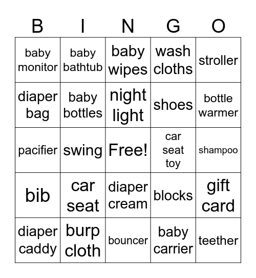 Baby Bingo Card