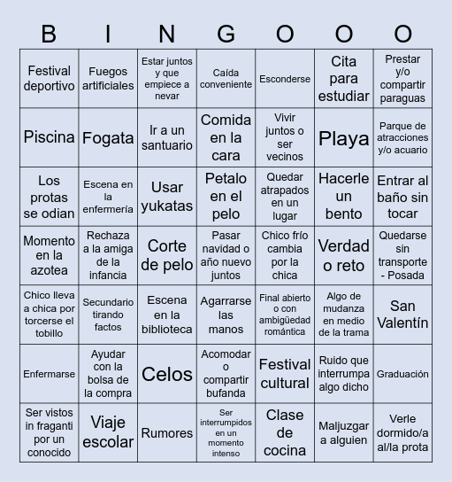 Clichés en anime Bingo Card