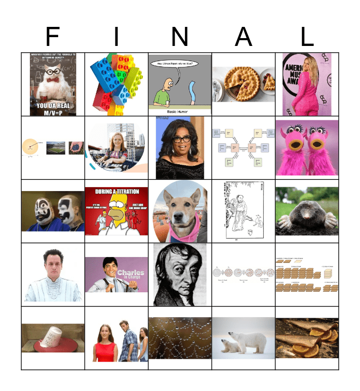Chem 201 Final Exam Bingo Card
