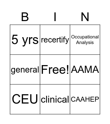 Medical Assisting Bingo Card