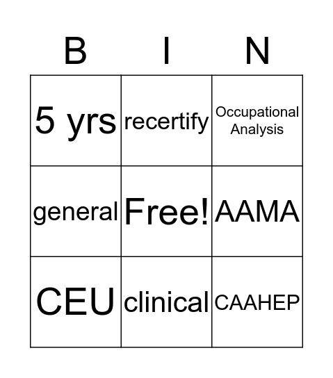 Medical Assisting Bingo Card