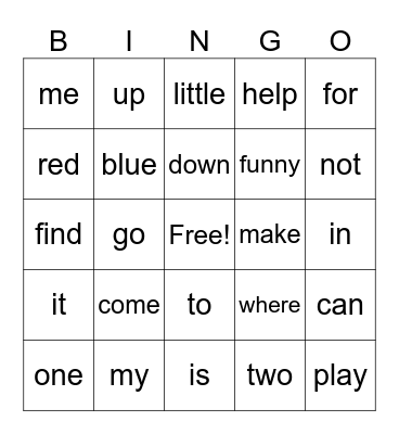 Sight Words 1 Bingo Card