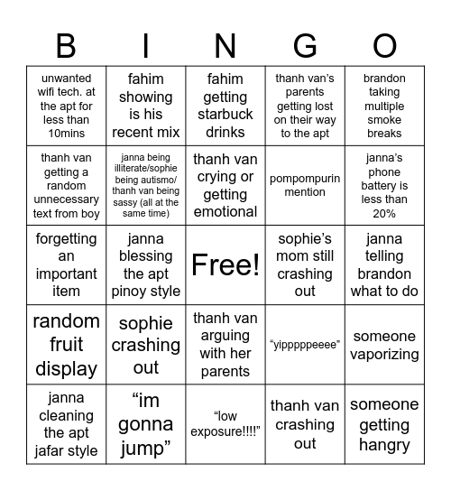 🫨making moves🫨 Bingo Card