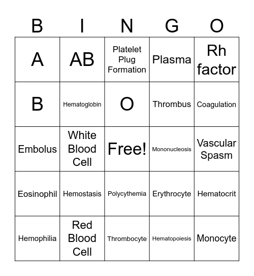 Blood Bingo Card