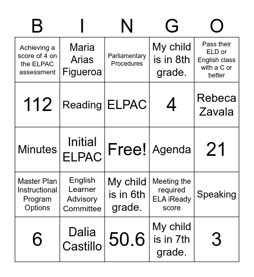 ELAC BINGO Card