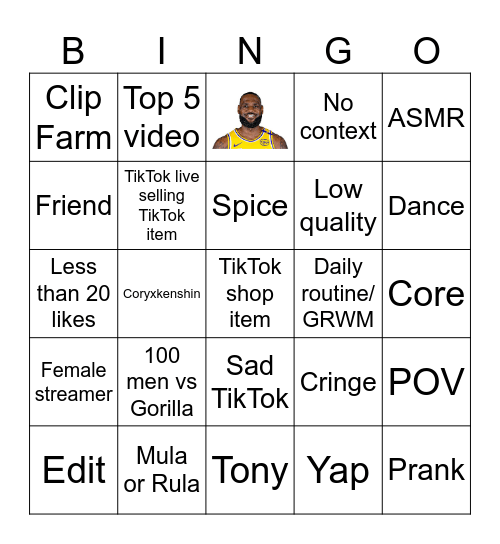 TikTok Bingo Board Challenge Bingo Card