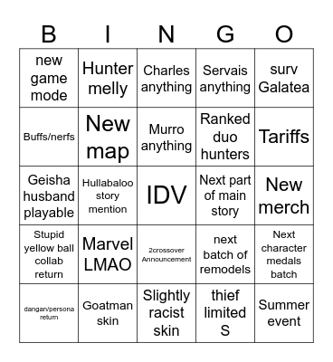 Idv Bingo Card