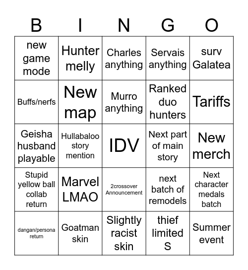 Idv Bingo Card