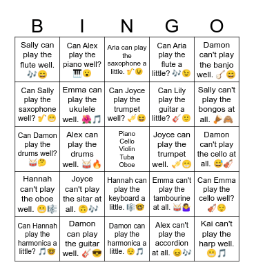 b6 l15 instruments Bingo Card