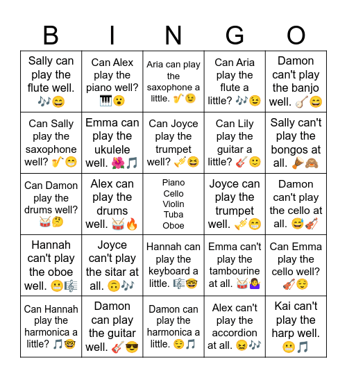 b6 l15 instruments Bingo Card