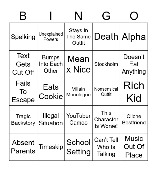 Cliche Gacha Bingo Card