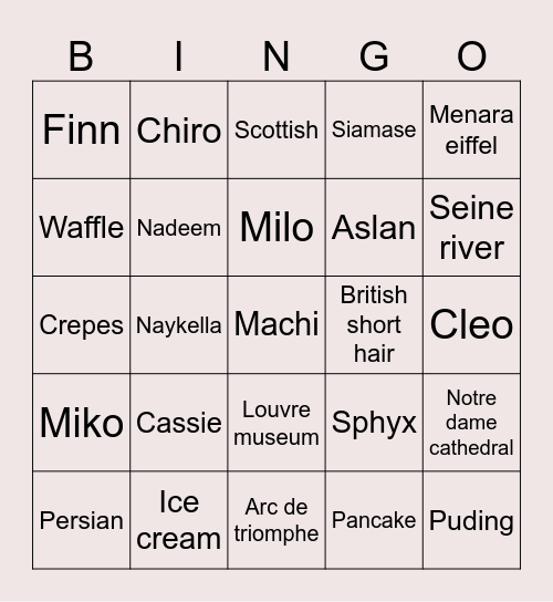 Naykella Bingo Card