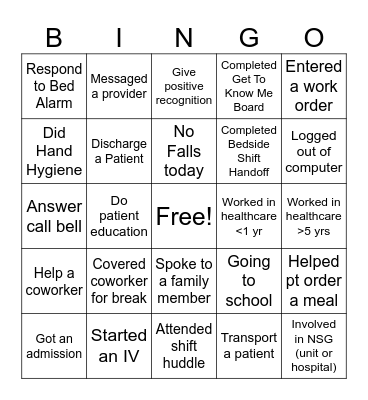 Nursing Team Week Bingo Card
