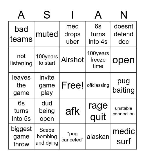Asia pugs Bingo Card