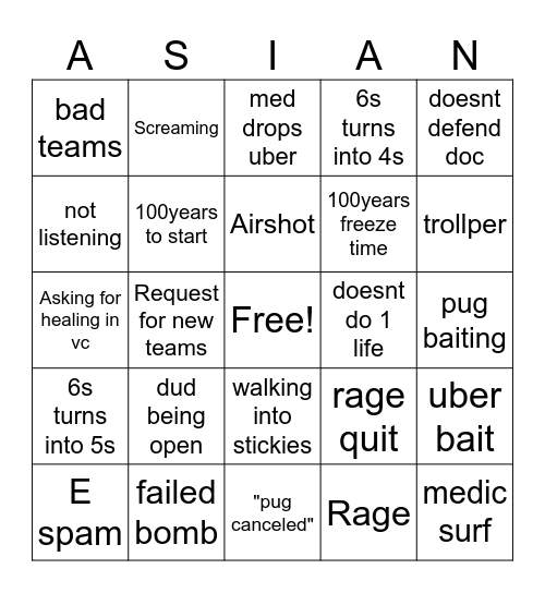 Asia pugs Bingo Card