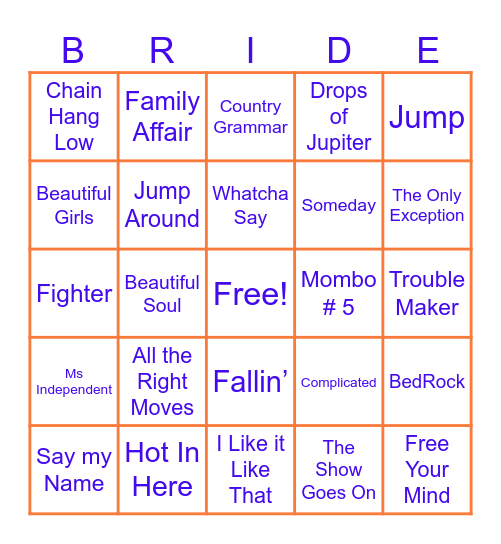 Music Bingo (90s-00s) Bingo Card