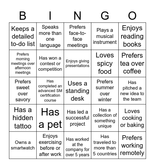Colleague Connection Bingo Card