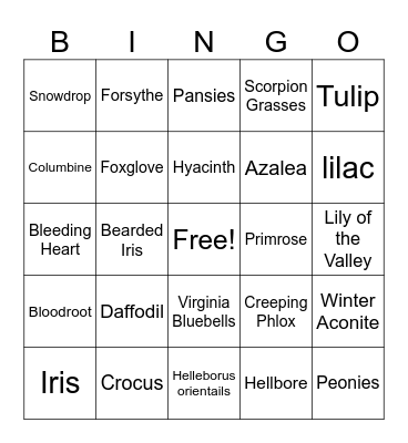 Spring Flowers Bingo Card
