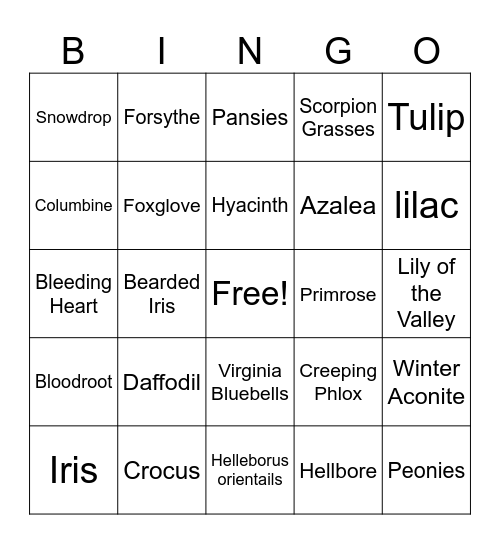 Spring Flowers Bingo Card