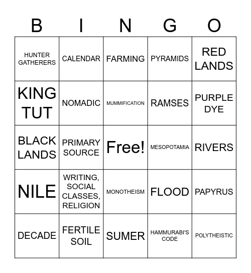 WORLD HISTORY BINGO UNIT 0 - 3 Bingo Card