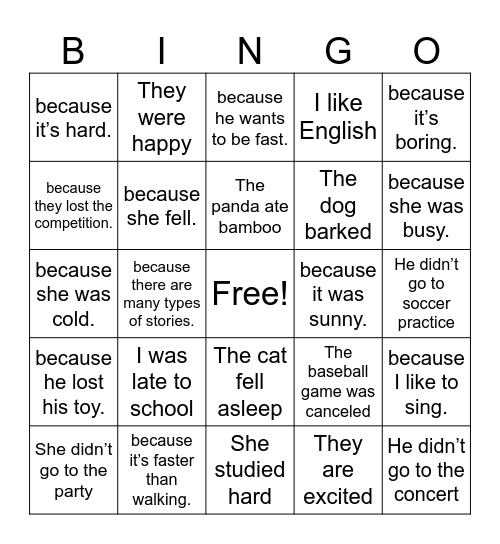 "Because" Bingo Card
