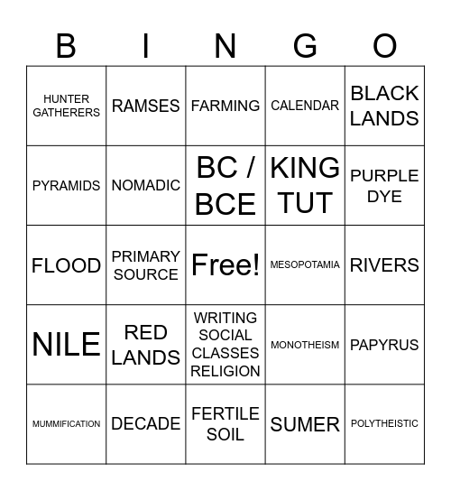 WH BINGO UNIT 0 -3 Bingo Card