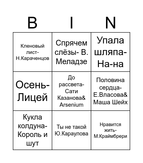 МУЗЫКАЛЬНОЕ ЛОТО I ТУР Bingo Card