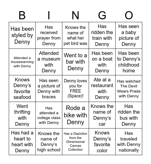 Denny Bingo Card