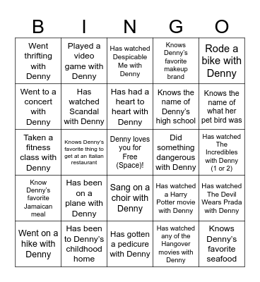 Denny Bingo Card