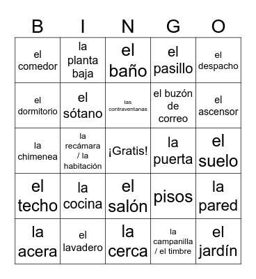 V5 La casa y los cuartos NEW Bingo Card