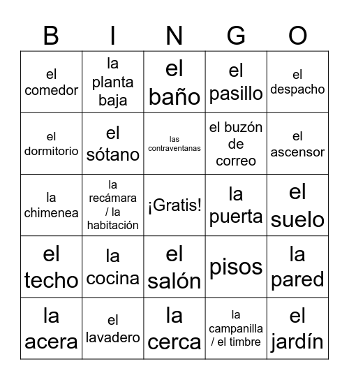 V5 La casa y los cuartos NEW Bingo Card