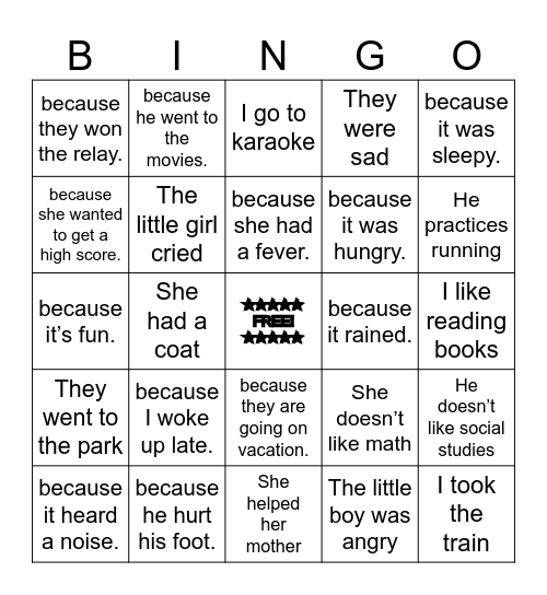 "Because" Bingo 2 Bingo Card