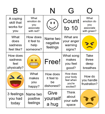 Emotional Awareness Bingo Card