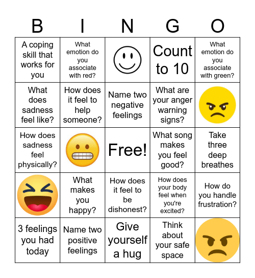Emotional Awareness Bingo Card