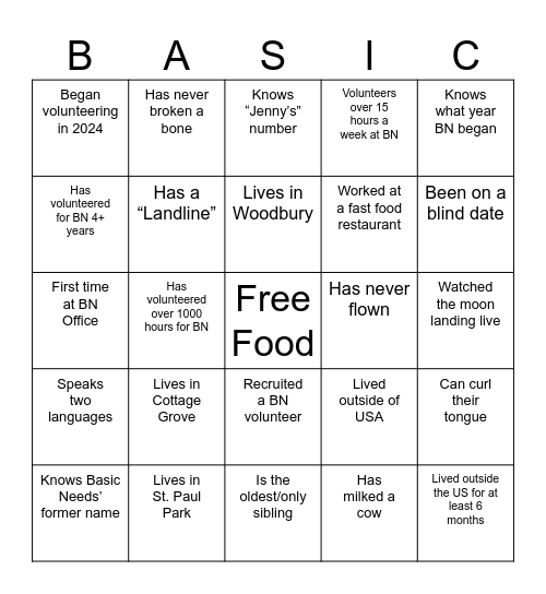 Basic Bingo Card