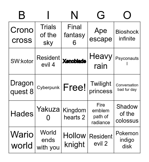 Games Bingo Card