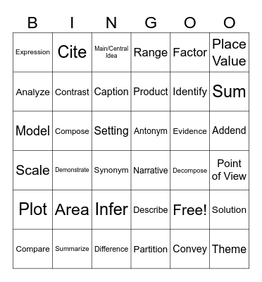 Academic Vocabulary (37 words) Bingo Card