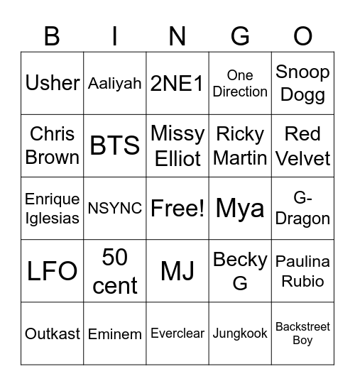 Musicians Bingo Card