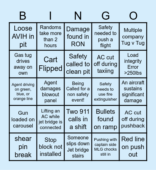 Safety BINGO Card